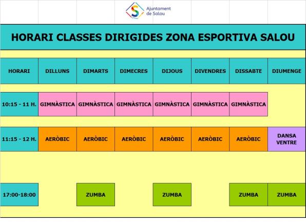 Calendari de les activitats dirigides a la Zona Esportiva de Salou